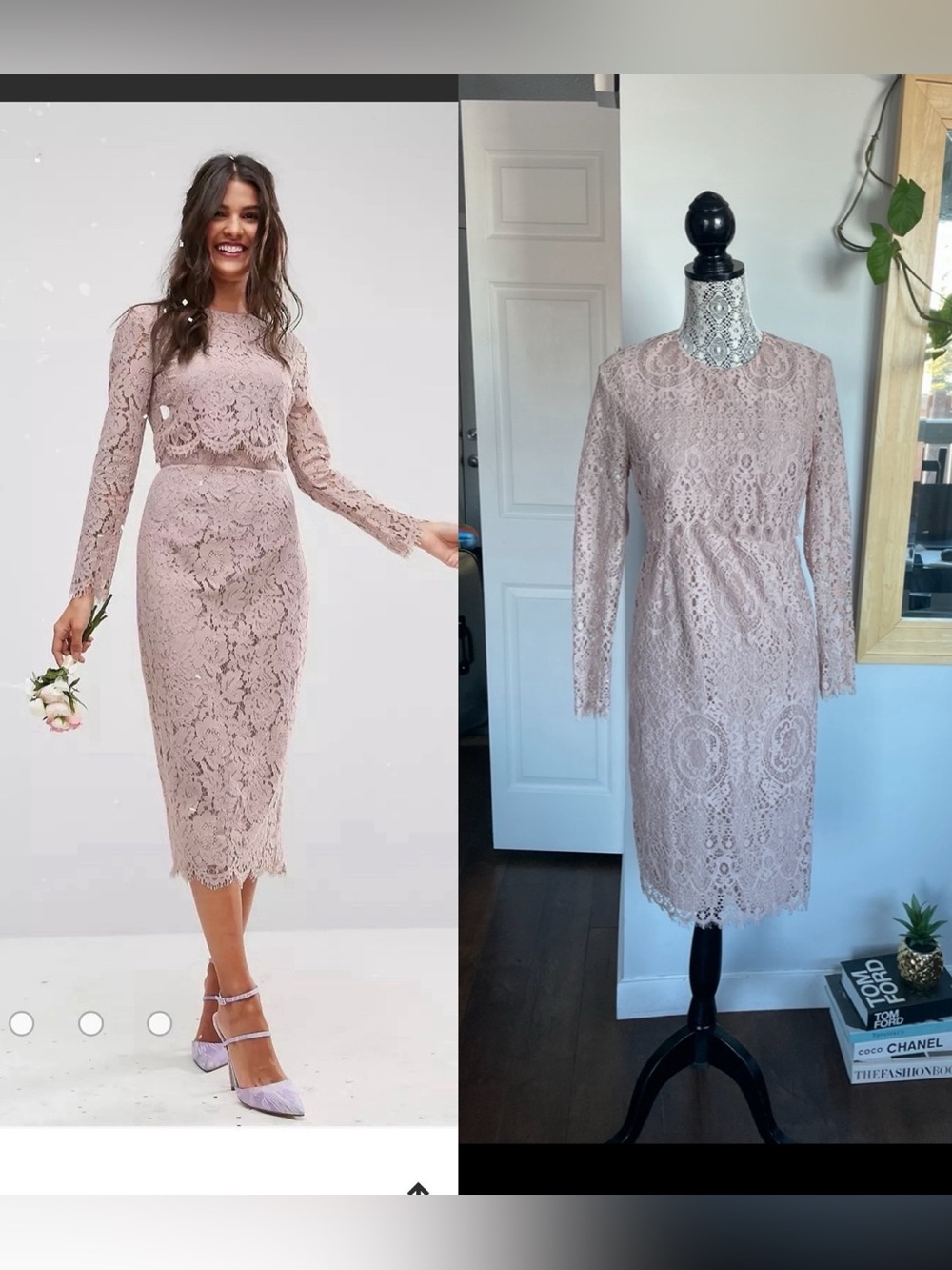 Stunning ASOS Lace Cocktail Formal Bridesmaid Party Dress. Blush Pink. Size 6.